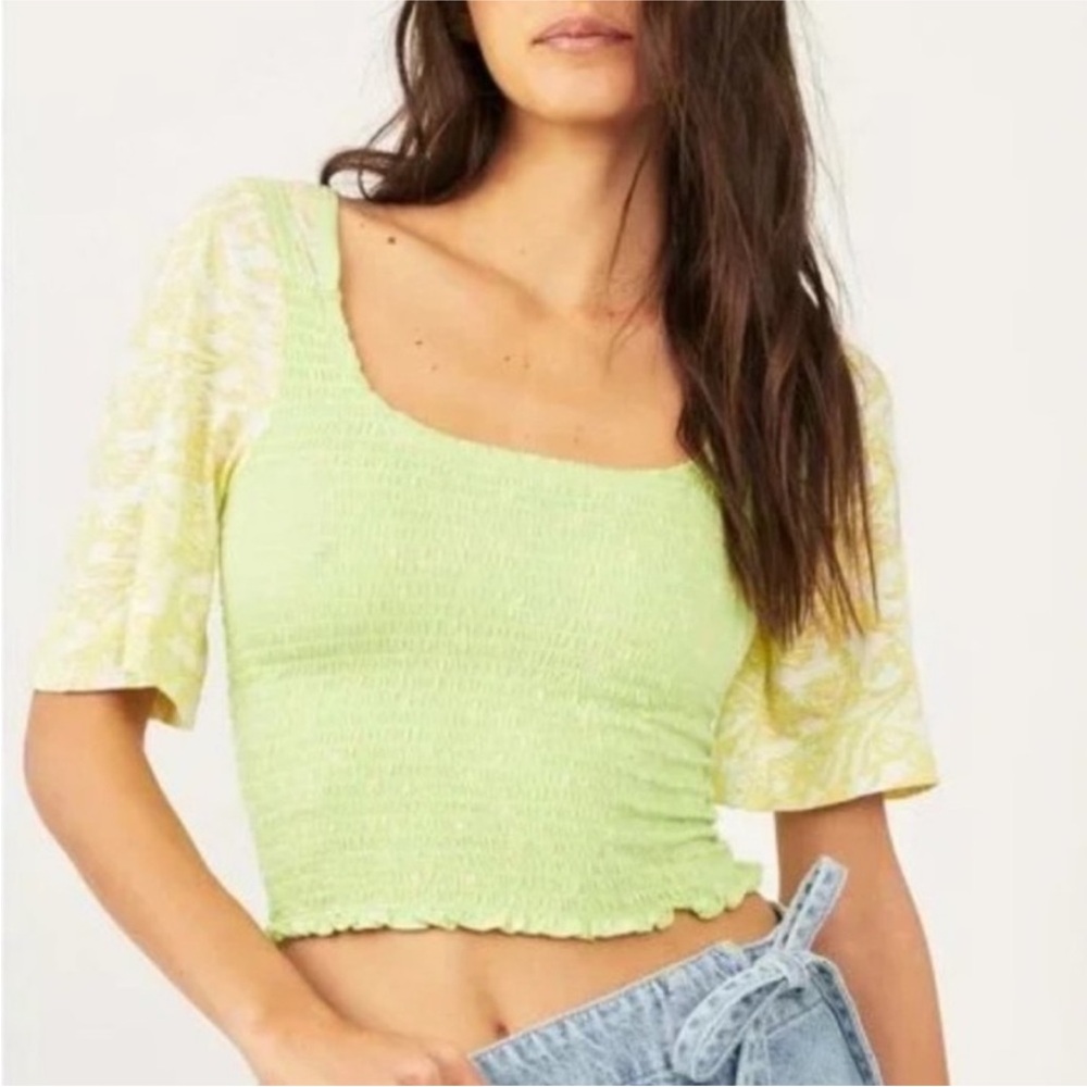 Free People Lime and Yellow Floral Crop Top